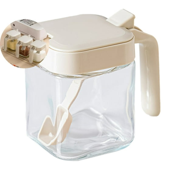 VQPeo Condiment Jar Spice Container with Lids and Spoons, Kitchen Spice Pot, Clear Glass Condiment Pot, Kitchen Salt Pepper Sugar Storage Container Jar