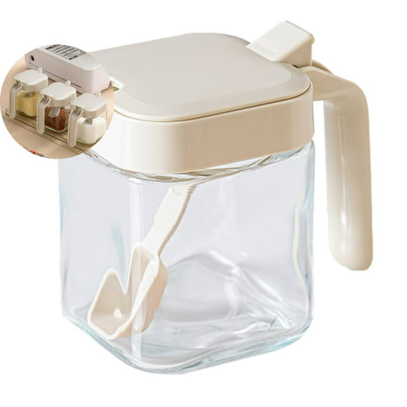Dvruxg Condiment Jar Spice Container with Lids and Spoons, Kitchen Spice Pot, Clear Glass Condiment Pot, Kitchen Salt Pepper Sugar Storage Container Jar