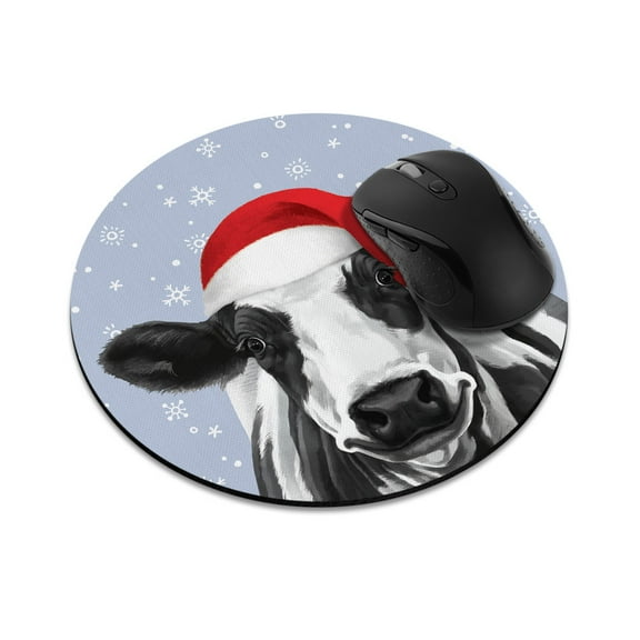 WIRESTER Round Standard Mouse Pad, Non-Slip Mouse Pad for Home, Office, and Gaming Desk - Black Spot Cow Smile