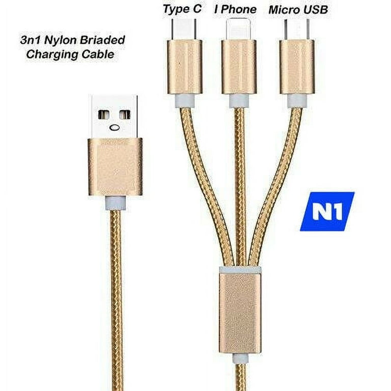 3 in 1 USB Autoladegerät für iPhone Lightning / USB-C / Micro-USB