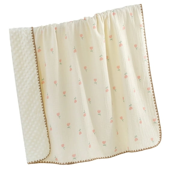 Cotton Gauze Dotted Fleece Backing Baby Throw Blanket Breathable Printing Multipurpose Bed Sofa Cover For Sensitive Skin