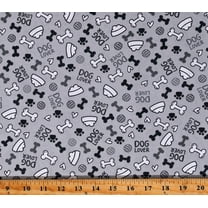 Cotton Dog Bones Food Bowls Dishes Pawprints Dogs Pets Animals Dog Lover Gray Grey Spotty Cotton Fabric Print by the Yard (108468)