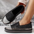 thumbnail image 5 of Women's Fashion Rhinestone Slip On Sneakers Comfortable Non Slip Walking Shoes Glitter Platform Loafers Black Size 9.5, 5 of 7