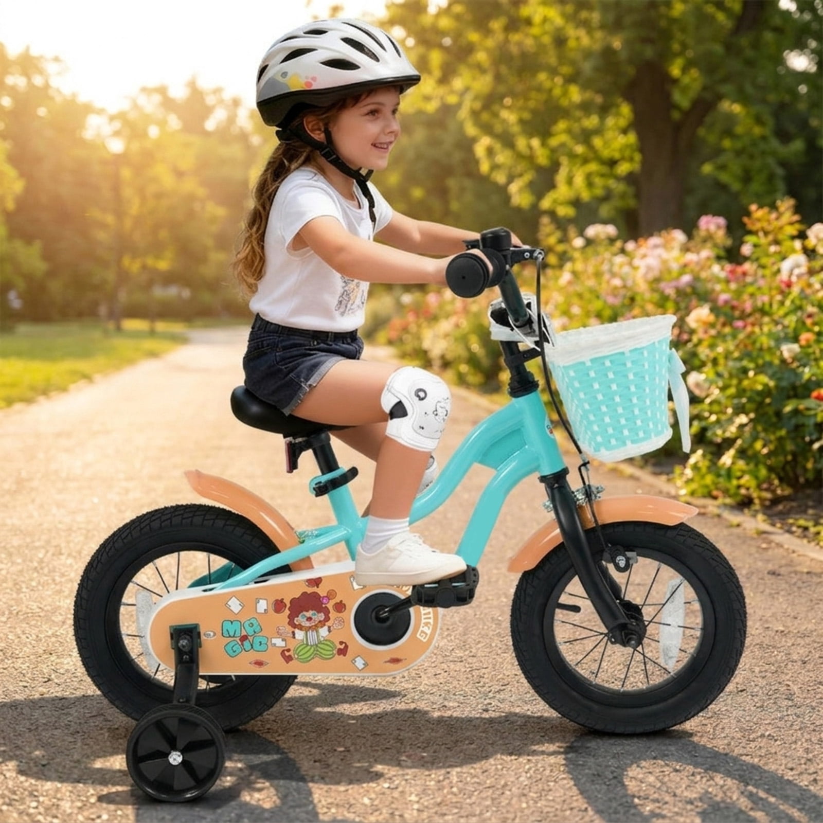 Redsmile Kids Bike 12 Inch with Training Wheels and Basket for Boys Girls Ages 3-4, Toddler Bicycle with Adjustable Seat, Coaster Brake, Beginner Trainer Bike, Green