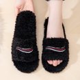 thumbnail image 6 of BOERTEU Women Striped Embroidered Fuzzy Open Toe House Slippers, 6 of 10