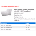 thumbnail image 2 of Fresh Air Cabin Air Filter - Compatible with 2007 - 2017 Toyota Camry 2008 2009 2010 2011 2012 2013 2014 2015 2016, 2 of 2