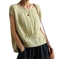 thumbnail image 2 of cfhntfmh Hauts d'Été pour Femmes Tendance à Manches Courtes Col Rond Blouses Basiques Confortables Couleur Unie T-Shirts Décontractés 2025, 2 of 6