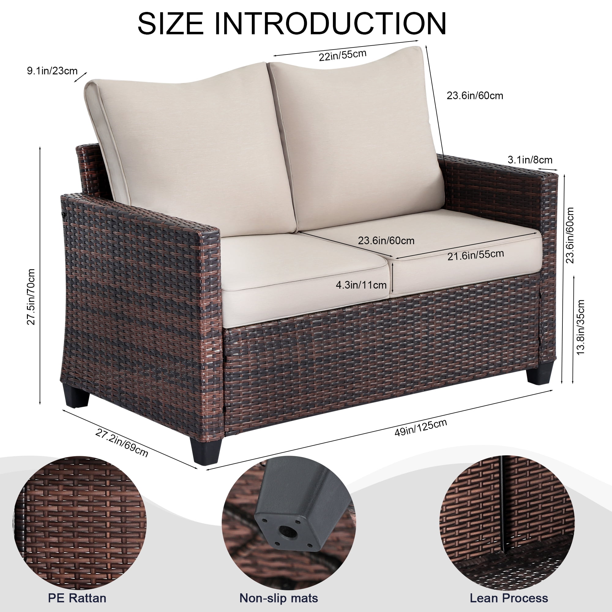 AstrPthylx Outdoor Loveseat, All-Weather 2-Seater Rattan Sofa with Cushions for Patio, Balcony, Backyard - Beige