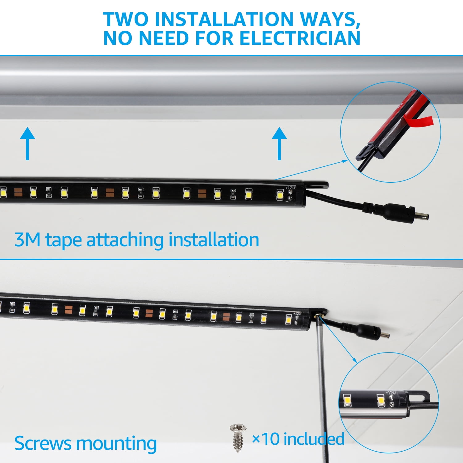 LED Safe Lighting Kit for Under Cabinet, Gun Safe, Shelf, Showcas, (4) 12 Inch Linkable Light Bars + Rocker Switch + UL Adapter, 5000K Daylight, Pack of 4