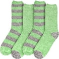 thumbnail image 2 of BambooMN Women's Soft Fuzzy Warm Cozy Comfy Fuzzy Plush Cute Striped Solid Slipper Socks - Green Grey - 4 Pairs, 2 of 7