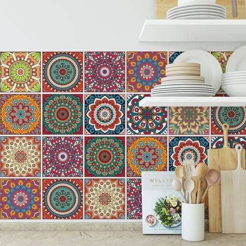 Bohemian Mandala Peel and Stick Tile Stickers 30 Pack – Self-Adhesive Removable Waterproof Vinyl Decals for Kitchen Backsplash, Bathroom, Staircase 4x4 Inch$$Tools
