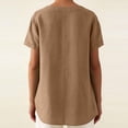thumbnail image 4 of Gytharion Women's T-Shirts Summer Casual Short Sleeve V-Neck Top Fashion Solid Button Cotton Linen Beach Shirts for Women, 4 of 7