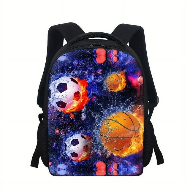 1pc Sport Basketball Football Pattern Backpack, 3D Print Bag, Primary School Student Backpack, Girls And Boys Kindergarten Students Backpack, Burden Reduction Backpack, Breathable Bag