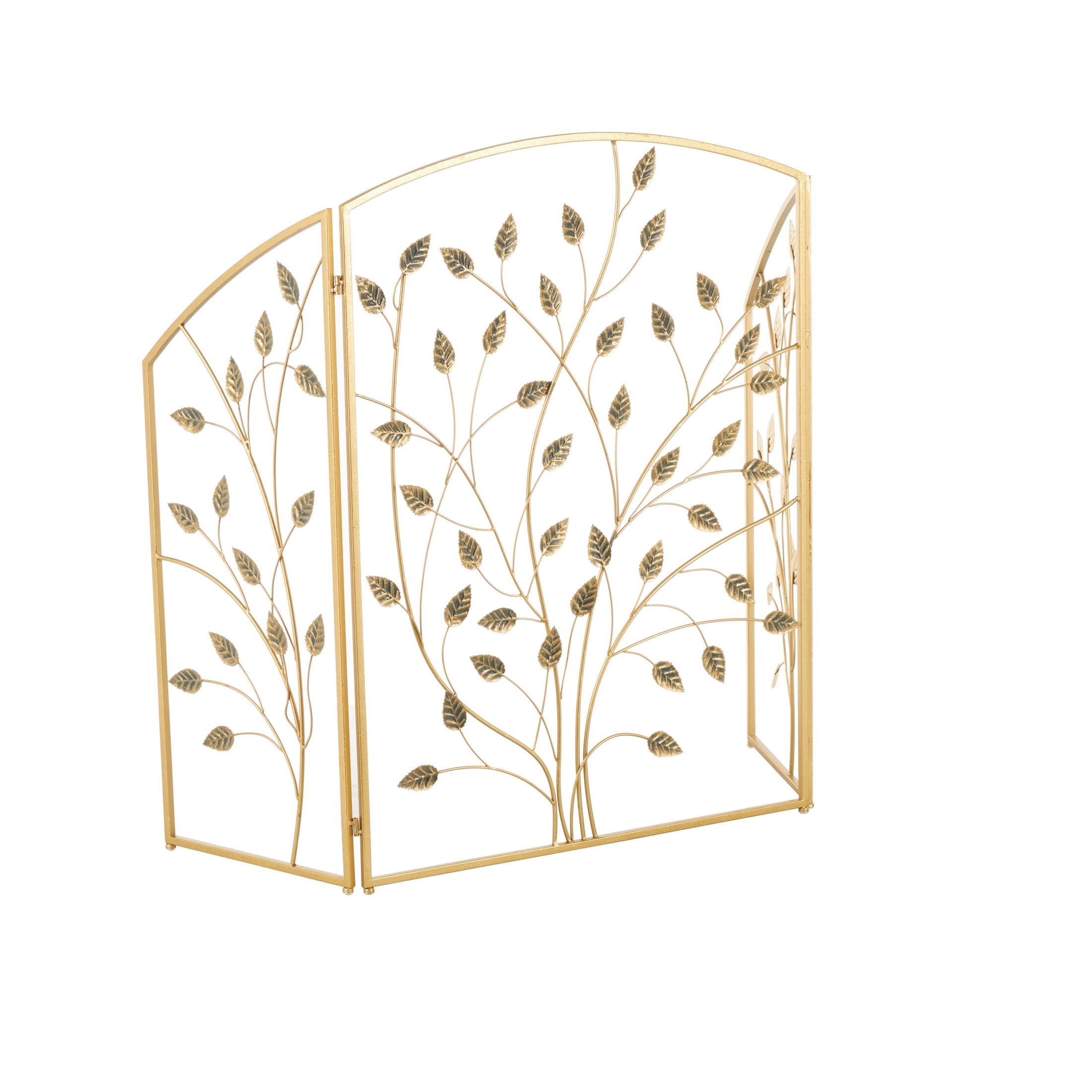 DecMode 29" x 38" Gold Metal Foldable 3 Panel Leaf Fireplace Screen, 1-Piece