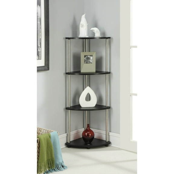 HomeStock Eclectic Exclusivity 4 Tier Corner Shelf, 58"H x 14"W x 14"D, Black Finish with Open Shelves for Easy Storage Access