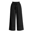 thumbnail image 4 of Womens Wide Leg Linen Pants High Waisted Drawstring Palazzo Casual Summer Beach Pants with Pockets, 4 of 4