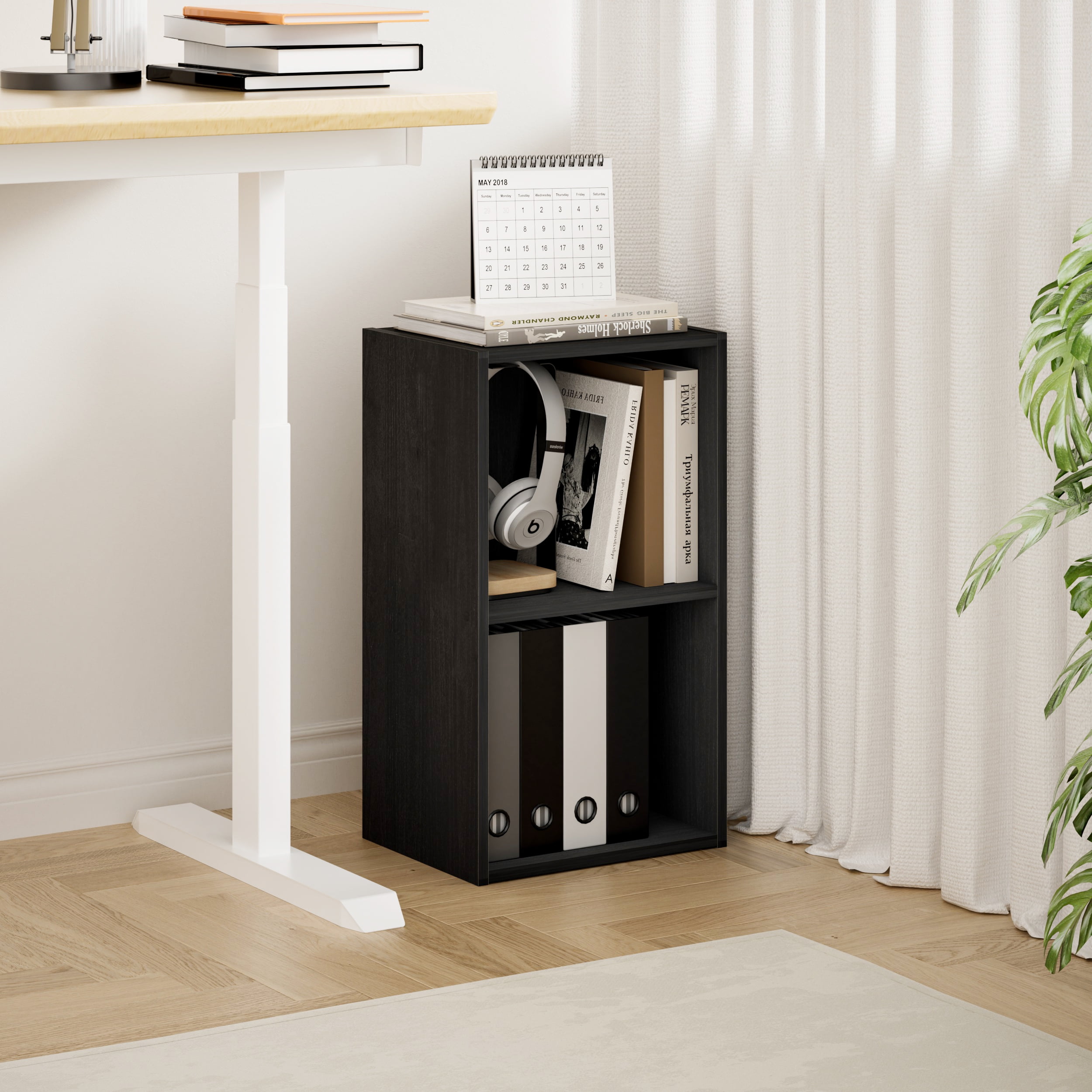 HOMLUX 9" x 12" x 21" Storage Shelf 2 Tier Cube Bookcase, Suitable for Small Space, Black