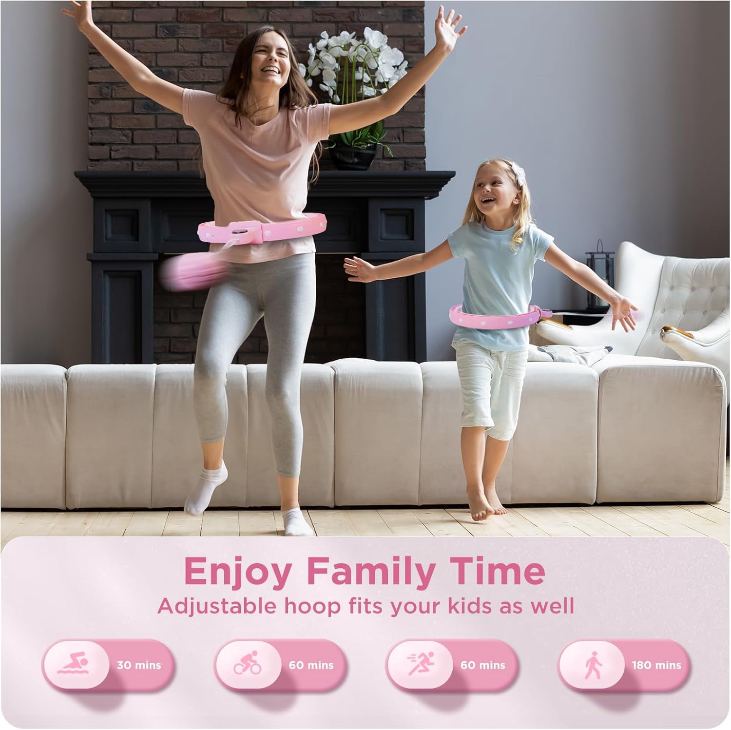 Infinity Hoop for Adult Weight Loss, 2 in 1 Smart Fitness Hoop with Counter & Detachable Knots, Weighted Exercise Fit Hoop Suitable for Women and Kids, Pink