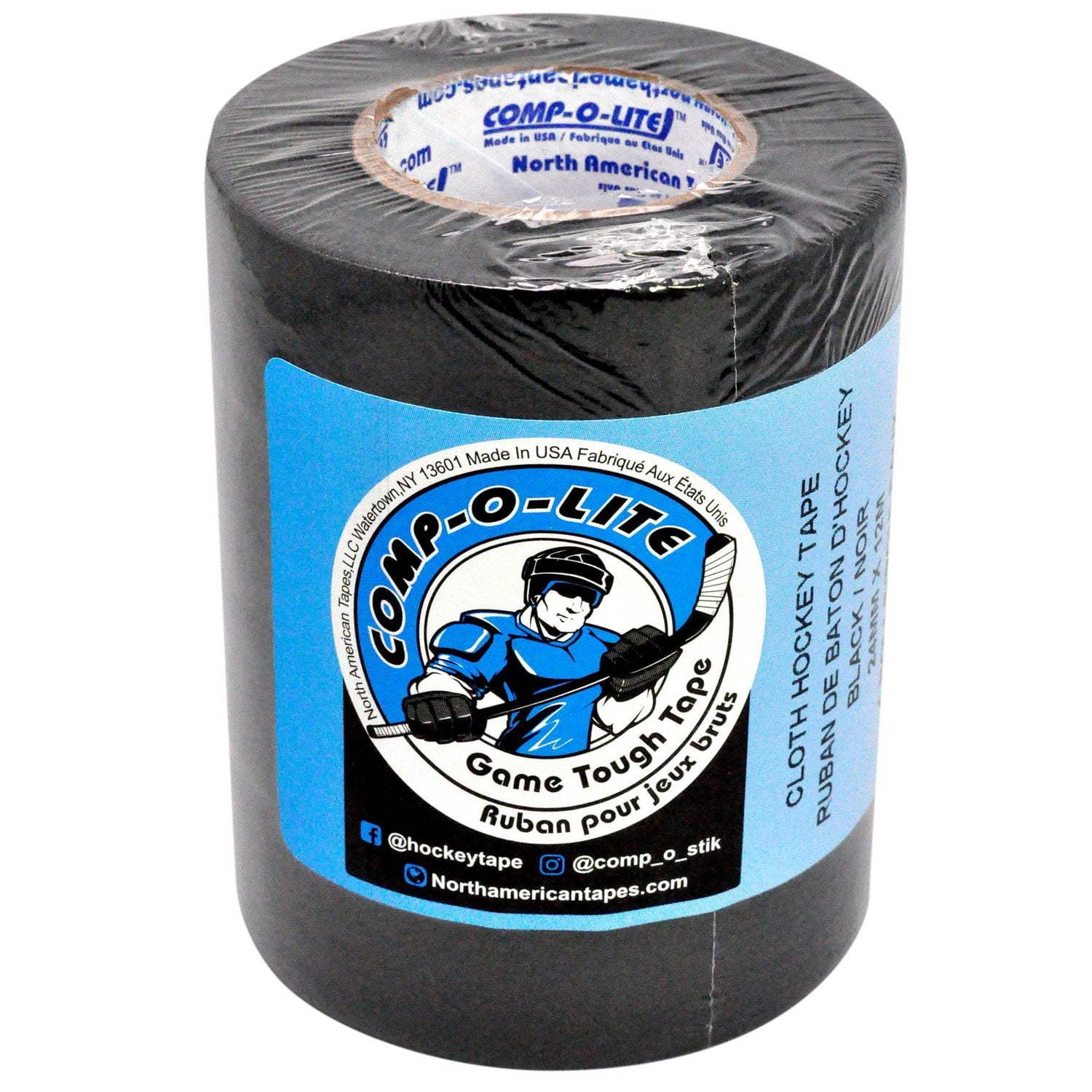 Comp-o-lite Black Hockey Stick Tape 24MM X 12M Pack of 4 Rolls, Black 24MM X 12M 4 Pack