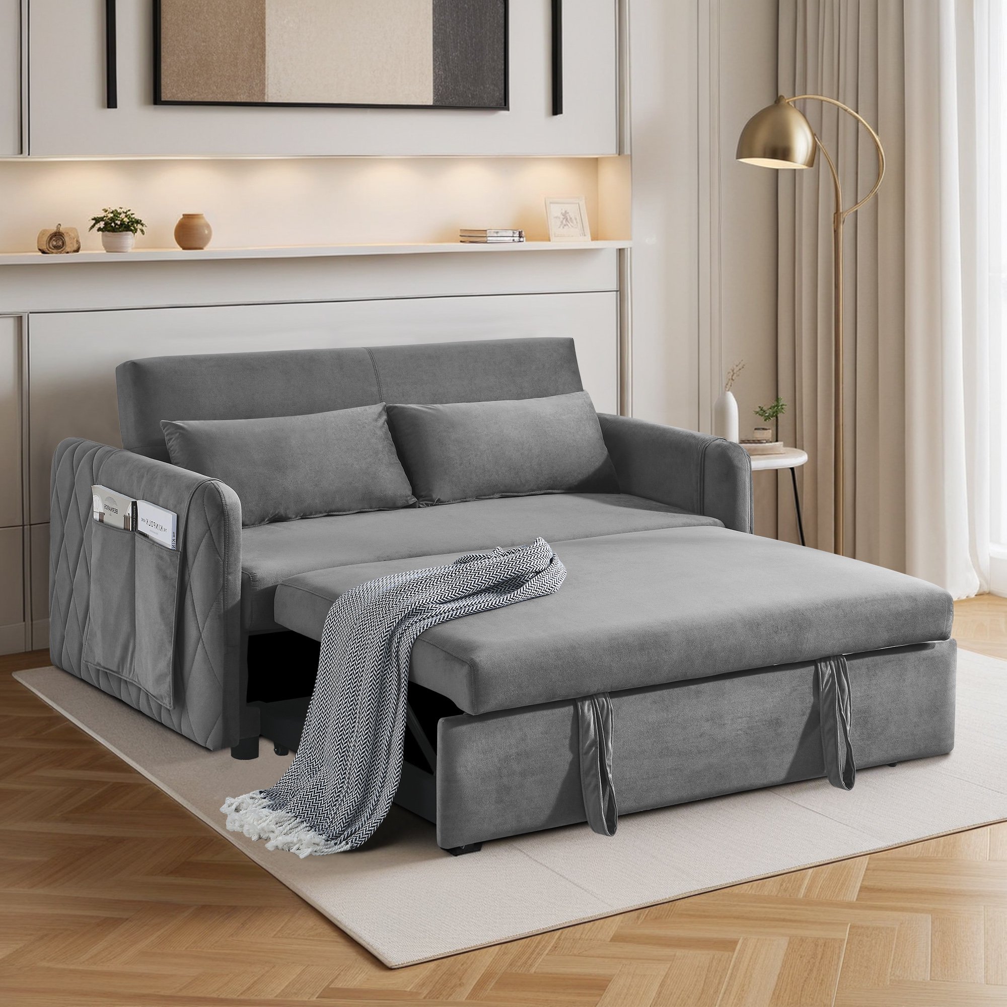 Dinosisco Convertible Loveseat Sleeper for Living Room, Modern Upholstered Futon Sofa Bed in Gray