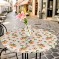 thumbnail image 6 of Summer Peach Round Tablecloth for 55-60 Inch Tables,Fitted Table Cover with Elastic Edge,Tropical Fruit Rustic Flowers Watercolor Waterproof Outdoor Table Cloth Protector for Patio Garden Dinner, 6 of 9