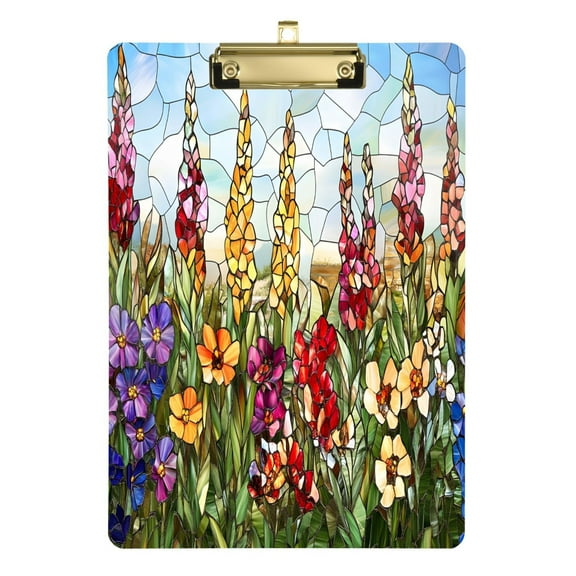 Plastic Clipboard Acrylic Hanging Clip Board with Gold Low Profile Office School Supplies 12.5x9 Colored Glass Flowers