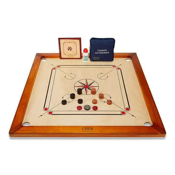 Uber Games Premium Carrom Board Set – 33 x 33†Official Size Playing Board Including Carrom Men, Striker & Powder - Hardwood Edges for Better Rebound – Made in India – Great Value for All Play