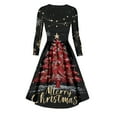 thumbnail image 4 of Ladies' Casual And Fashionable Christmas Tree Print Long Sleeved V-Neck Sexy Pocket Dress, Holiday Print, Retro Style, Party Wear, Comfort, Festive,Black,4XL, 4 of 5