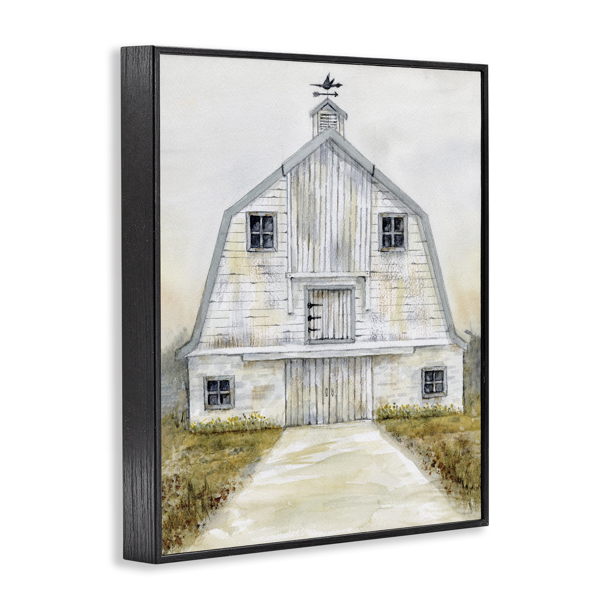 Stupell Industries White Barn Grey Trim Landscape Painting Black Framed Art Print Wall Art, 16 x 20