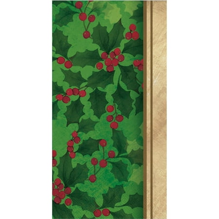 Ivory Holly - Club Pack of 432 Green and Ivory Gilded Holly 2-Ply Guest/Dinner Napkin 15.5