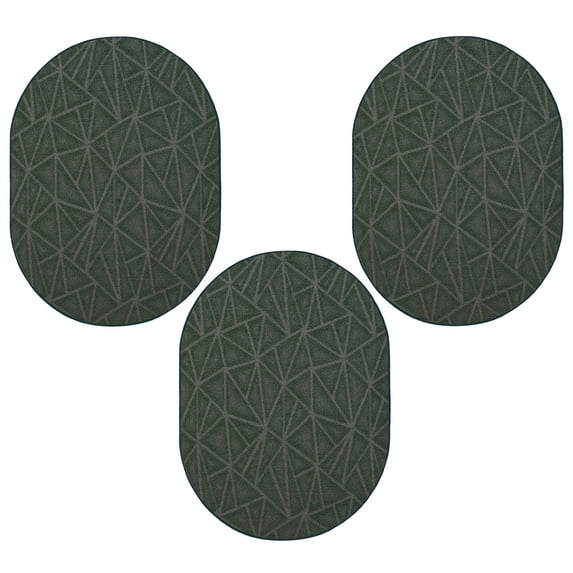 Furnish My Place Geometrical Pattern Indoor/Outdoor Refine Green Rug, Abstract Area Rug, Doorway Mat, Contemporary Rug for Living Room, Entryway, Made in USA, 1.5' x 2.25' Oval - Set of 3
