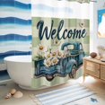 thumbnail image 5 of No Hook Shower Curtain, Blue Truck Spring Floral Shower Curtains for Bathroom with See Through Top Window, Sage Green Plaid Butterflies Waterproof & Washable Bath Curtain 60"x72", 5 of 9