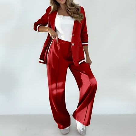 Xdegoge 2 Piece Suit Sets for Women Plus Size Oversized Business Casaul Outfits Long Sleeve Lapel Blazer Jacket Button Cozy Dress Coat Pleated Dress Pants Comfy Trousers 2025 Trendy formal Officewear