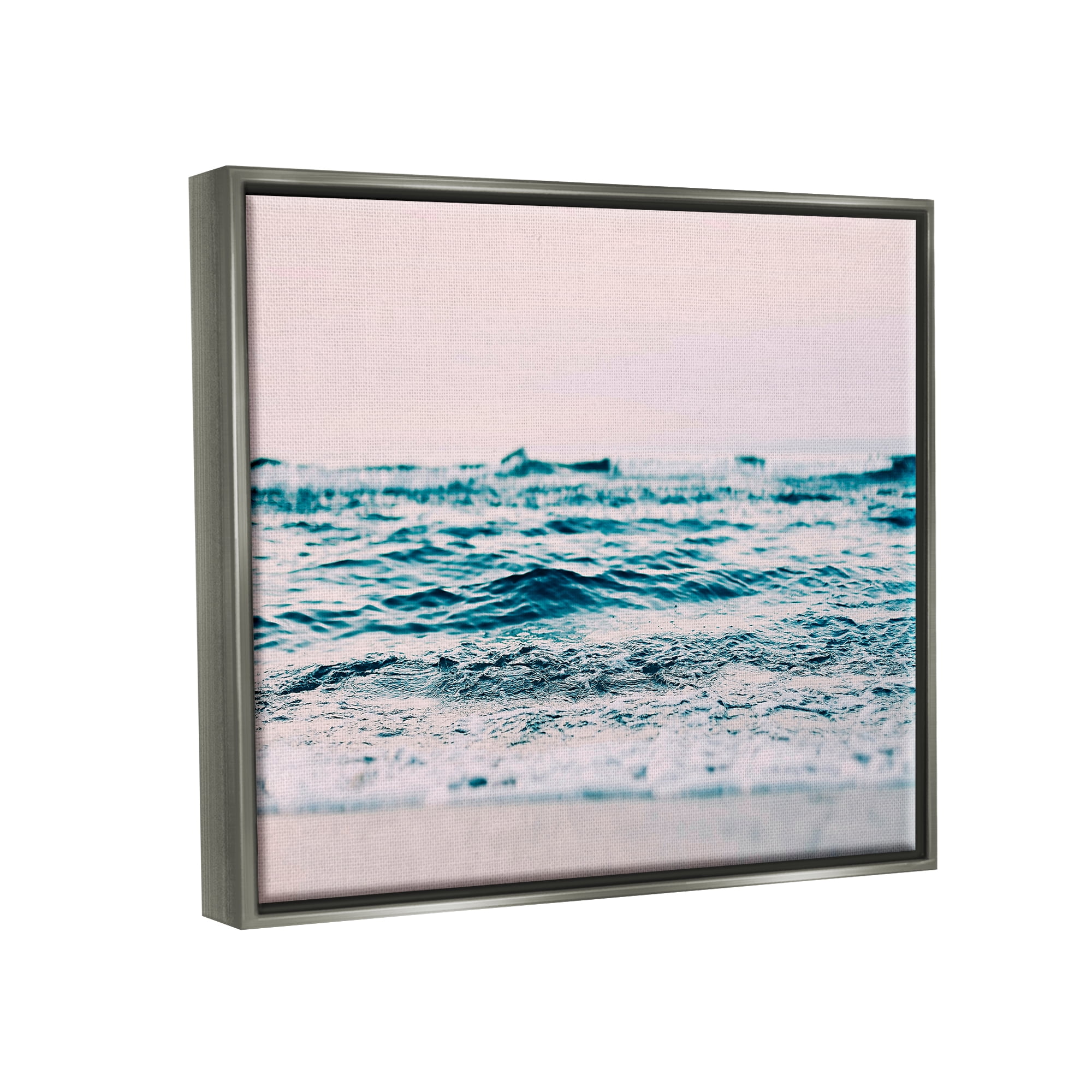 Stupell Industries Pink Sunrise Sea Waves Nature Photography Gray Floater Framed Art Print Wall Art, 31 x 25