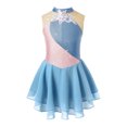 thumbnail image 2 of Kvysinly Kid Girls Floral Print Figure Ice Skating Dress Sleeveless Gymnastics Leotard with Pleated Grey Blue 10, 2 of 4