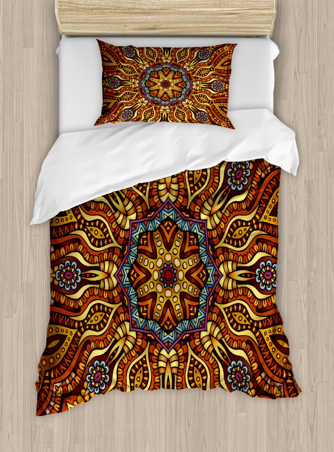Ethnic Duvet Cover Set Twin Size, Ethnic Mosaic Like Kaleidoscope