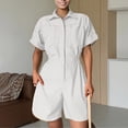 thumbnail image 2 of SRZYMJ Vintage Women's Jumpsuit Stylish Women's Jumpsuit Short Sleeve Wide Leg Romper With Comfortable Elastic Waistband Design For Casual, 2 of 5
