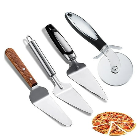 

Dosaele 4pcs Cake Spatula Pizza Knife Wooden Handle Triangle Spatula Baking Cooking Tools Set Stainless Steel Pizza Spatula Set