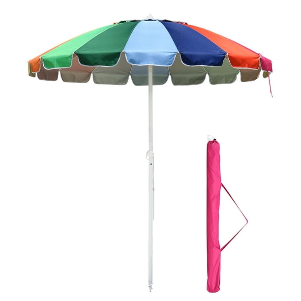 Yescom Rainbow Beach Patio Umbrella W Metal Frame 16 Rib Tilt Market Table Umbrella Outdoor Sunshade Cover Sand Anchor Walmart Com Walmart Com