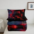 thumbnail image 4 of YST Neon Red and Black Queen Comforter Set for Boys Girls,3D Checkered Geometric Bedding Set,Abstract Square Grid Comforter Set Lightweight Soft,Glowing Geometry Quilt Bed Set 3Pcs, 4 of 5