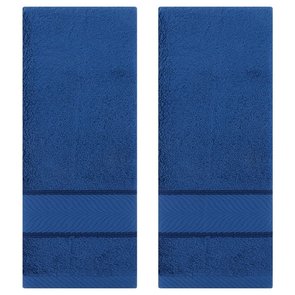 REGALWOVEN Ensemble de 2 Serviettes à Main Unies à Rayures, Serviette Décorative de Salle de Bain en Coton Douce et Absorbante Bleu Marine 14 Pouces x 30 Pouces