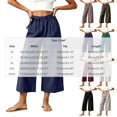thumbnail image 3 of Kaemgyyd Wide Leg Pants Casual Wide Leg Capris Pants Side Bow High Waist Trousers Vacation Cropped Clothes（Beige,XX-Large）, 3 of 5