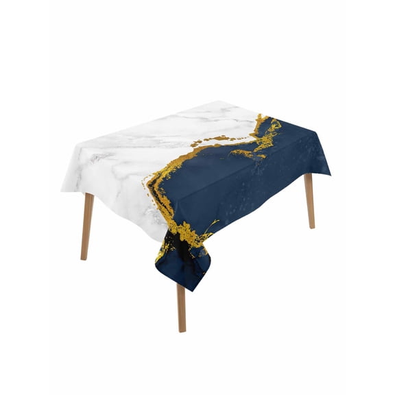 Navy Blue Gold Marble Rectangle Tablecloth, Modern Abstract Marble Crack Texture Waterproof & StainResistant Tablecloth, Oil-proof Table Cover for Dining/Party/Wedding/Camping/Buffet 52x70 In