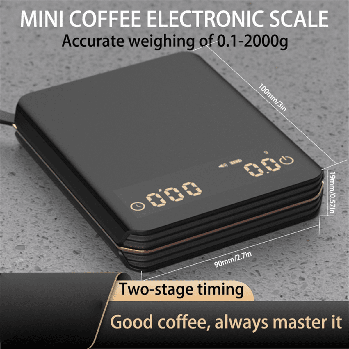 Rechargeable Coffee Scale 2Kg Small Baking Home Automatic Timing Smart Electronic Kitchen Scale Accurate 0.1G