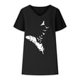thumbnail image 4 of Hauts d'Été pour Femmes Col en V Imprimé Coton Lin Manches Courtes T-Shirts Décontractés Légers Blouse Habillée, 4 of 6