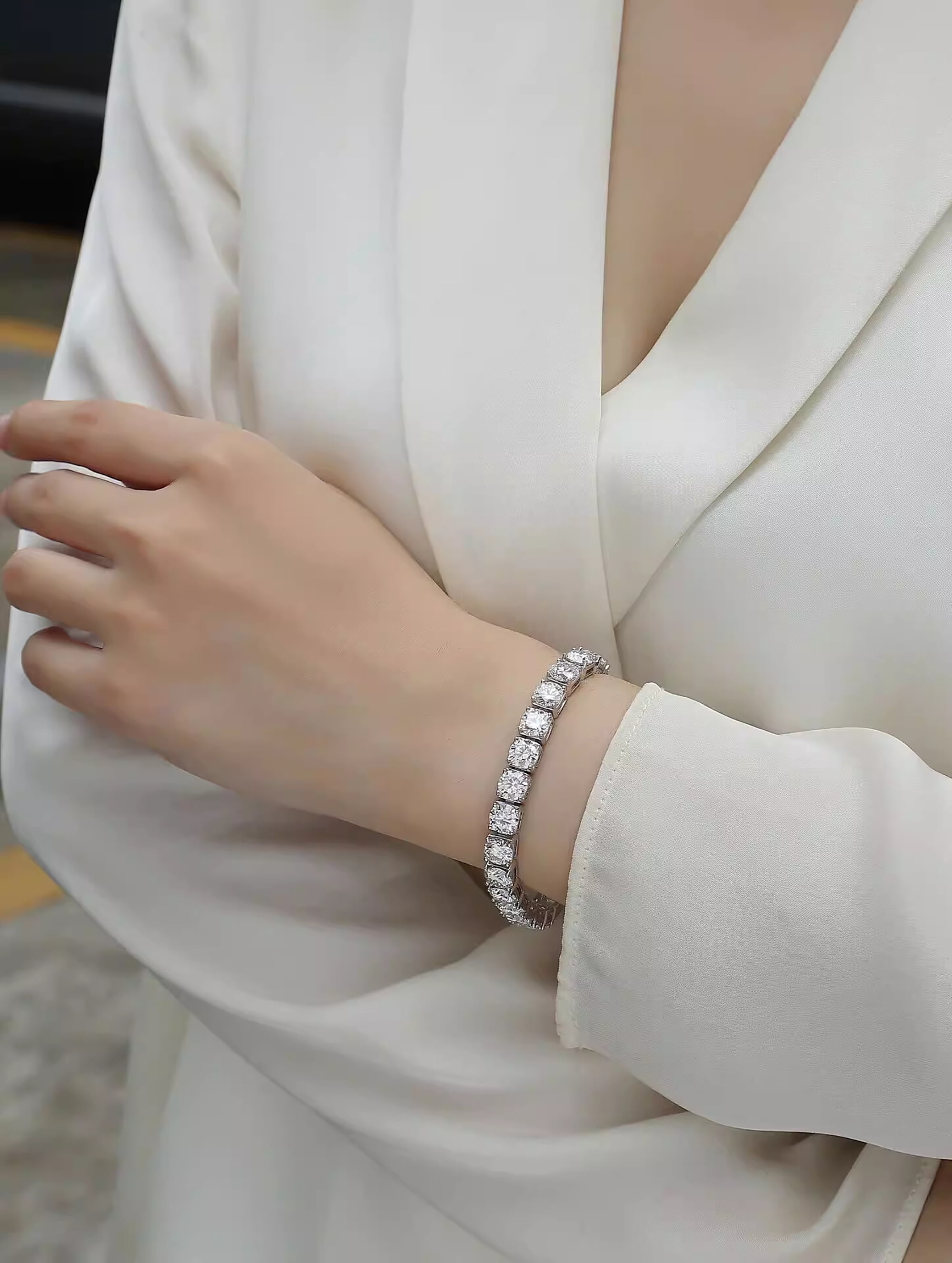 18K Yellow Gold Plated 5MM Cubic Zirconia Emerald Cut Classic Graduation Tennis Bracelet for Women Men Girls 7.0 inch