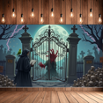 thumbnail image 4 of Gothic Design Halloween Banner Grim Reaper Decoration Spooky Theme Moonlit Backdrop for Horror Parties Haunted Houses Themed Events, 4 of 5