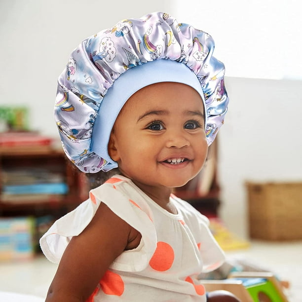 3 pièces enfants Satin Bonnet bonnet de couchage soie large bande chapeaux  de nuit cheveux pour cheveux naturels adolescents enfant en bas âge bébé 