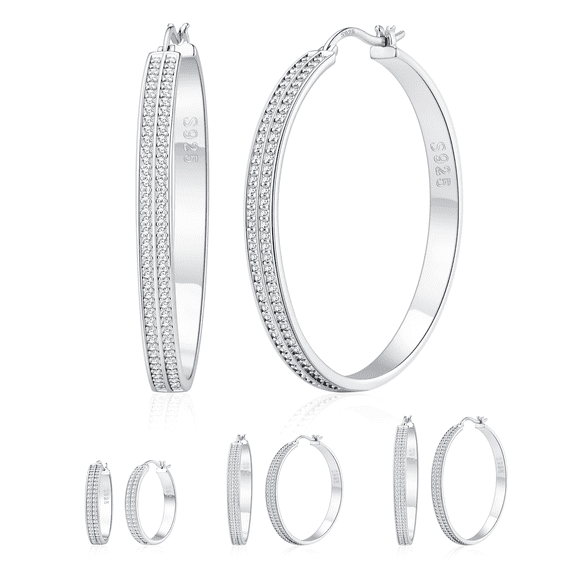 VEEDOFA Silver Plated CZ Hoop Earrings for Women, Lightweight Hoops, Gift for Women