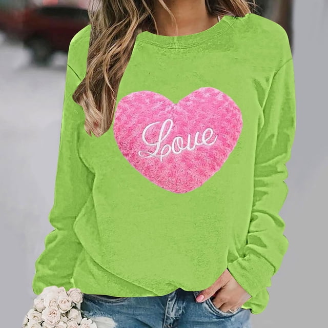 ICHUANYI Chandail à Col Rond pour Femmes de la Saint-Valentin avec Graphique de Cœur Imprimé, Col Rond, Décontracté, Ample, Chandail à Capuchon, Blouse à Manches Longues, Hauts
